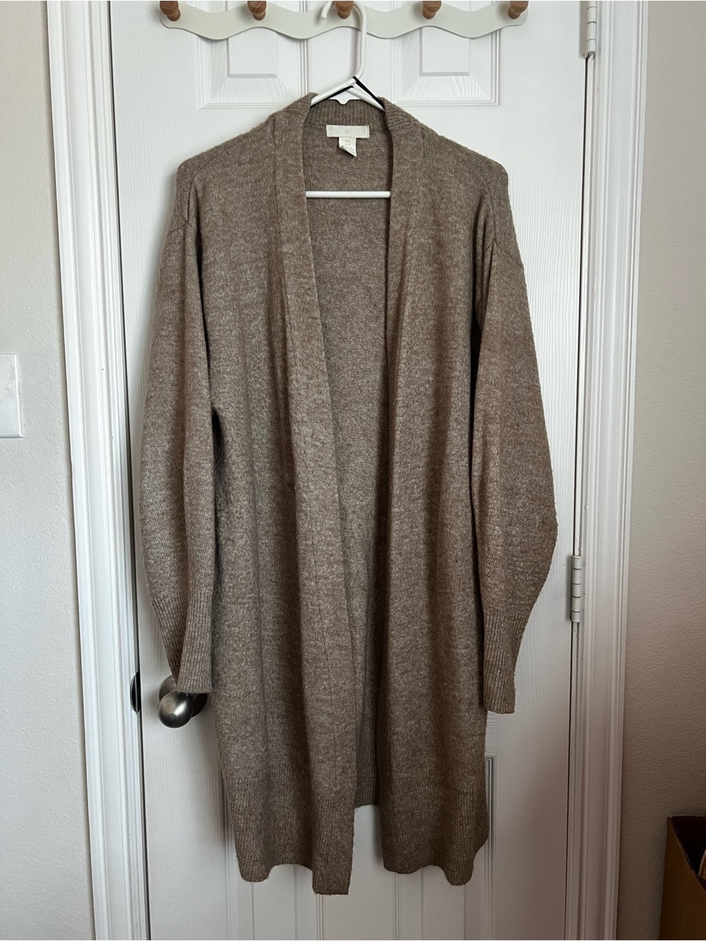 H&M Long Open-Front Cardigan in Taupe